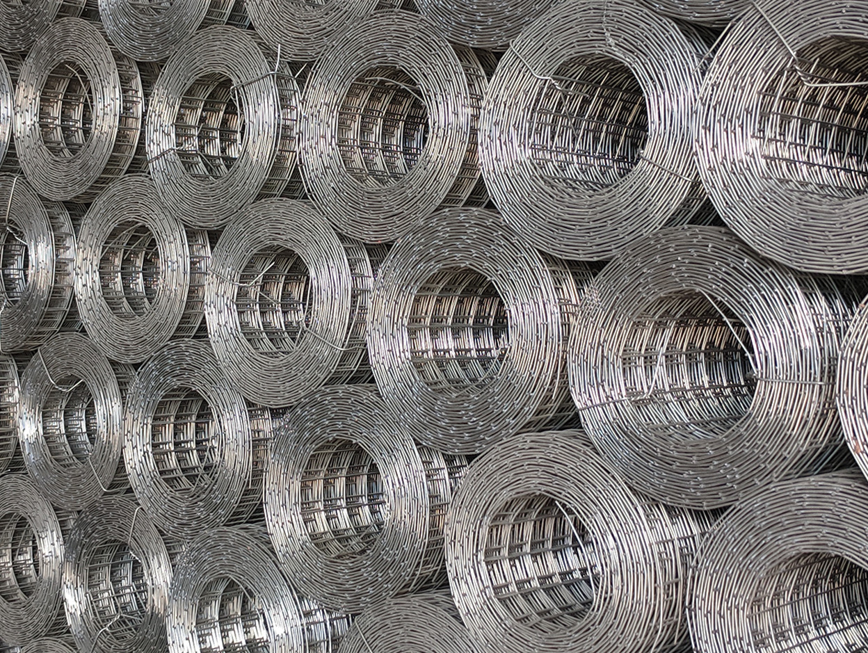 Welded wire mesh rolls stacked in the warehouse