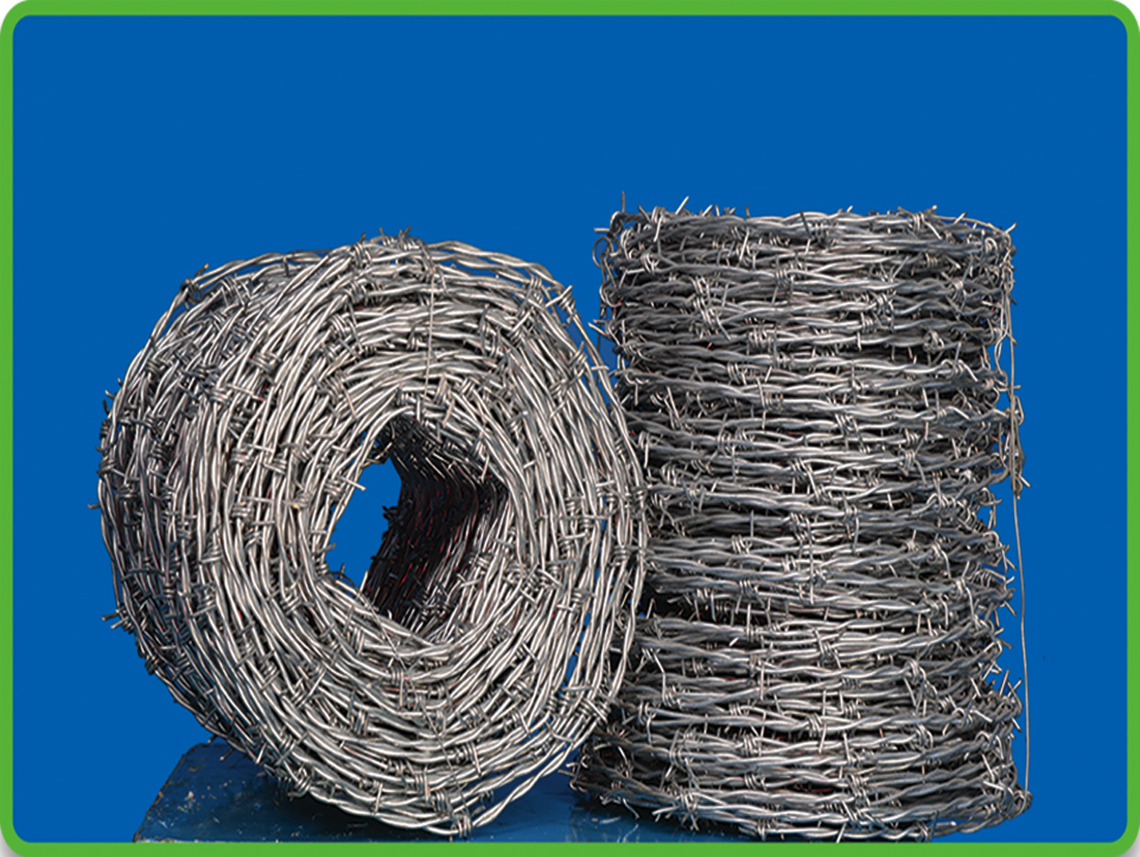 Two coils of galvanized barbed wire