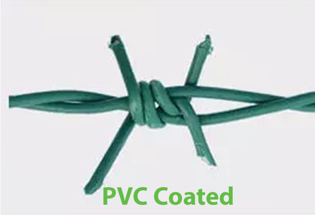 Green PVC coated barbed wire