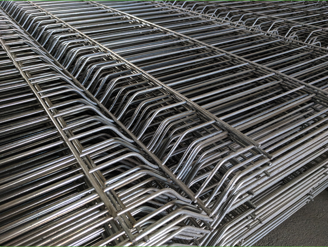 V-fold mesh panels stacked at the factory